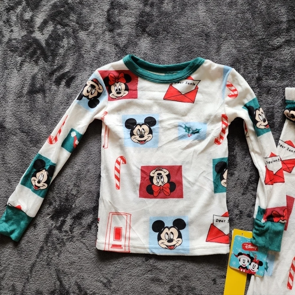 NWT Kids' Christmas Disney Mickey Minnie Mouse 2pc Snug Fit Pajama Set Size 4 10